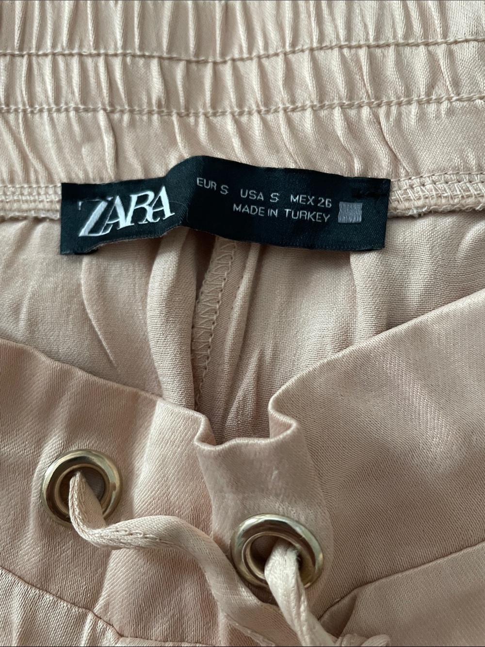 ZARA Light Blush Beige Drawstring Waist Pants